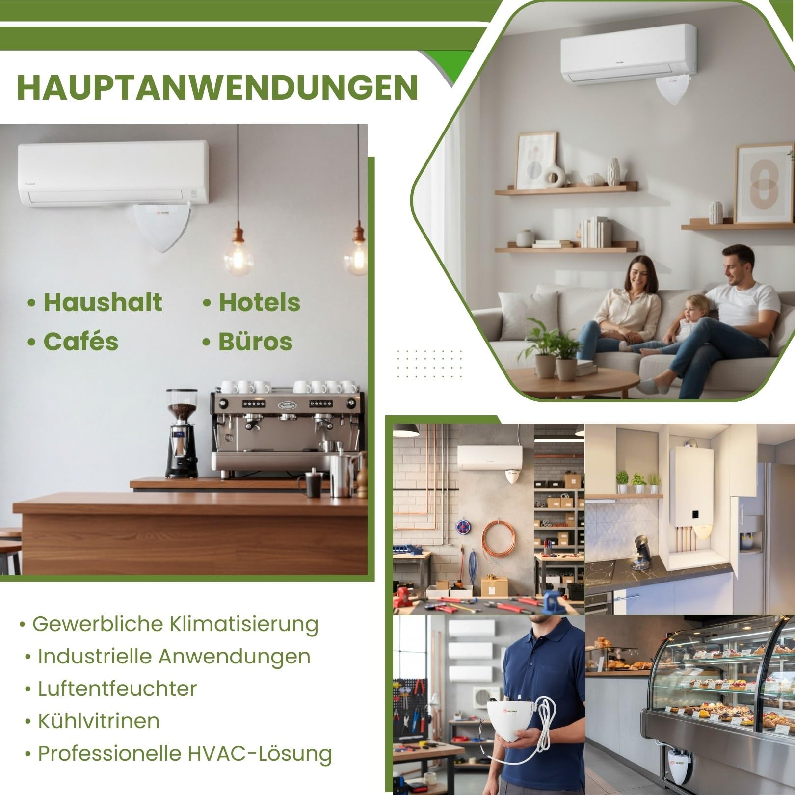 GOLDMAN SERVICE Kondensatpumpe für die Wand, 20 m Erhöhung, Split-Abflusspumpe, sehr leise, 17 dB, integriertes Alarmsystem, 5 W, geringer Stromverbrauch