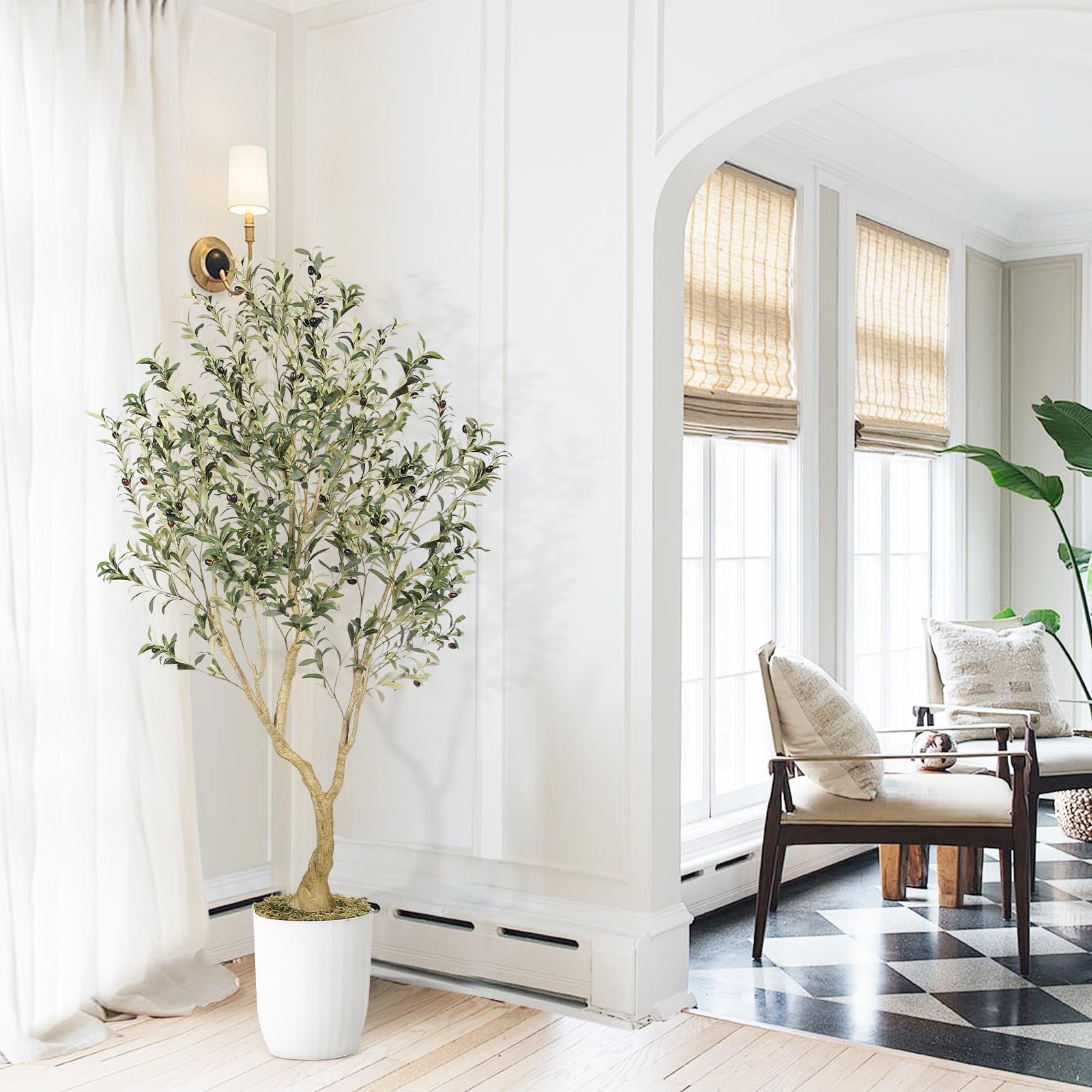 VeriNatural Olivier Artificiel 150 Cm - Grande Plante Artificielle Avec Pot Conique Blanc, Résistantes Aux UV Fausse Plante - Décoration Maison, Bureau, Jardin, Extérieur Intérieur, VN137