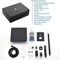 Vista 7 de TOCALOCA Accesorios de ducha negro mate con válvula, juego de cabezal de ducha cuadrado de 12 pulgadas con combo de mano, sistema de ducha de lluvia
