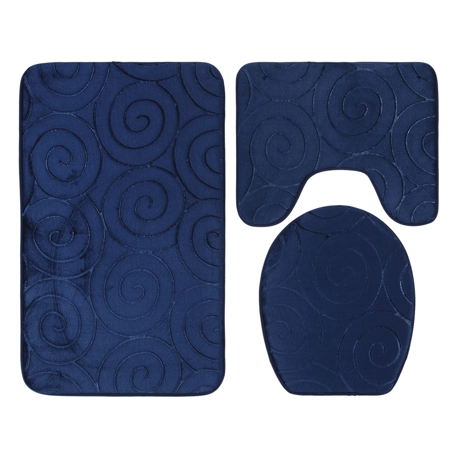Garosa Set Tappetini Bagno Antiscivolo 3 Pezzi 50x80cm | Tappeto Doccia Assorbente in Fibra di Poliestere | Accessori Bagno Blu Navy con Copriwater