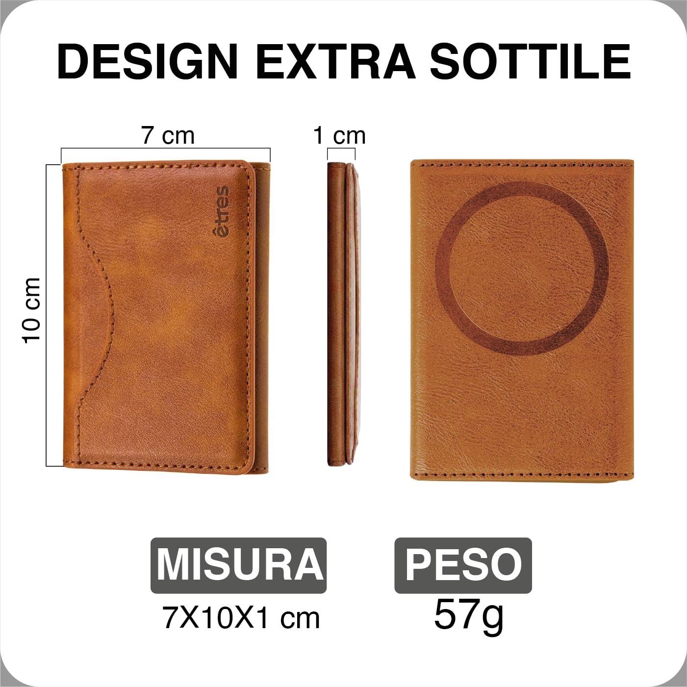 Portafoglio Etres Magnetico wallet Slim Compatibile con MagSafe per iPhone 16/15/14/13/12 Serie, Porta Carte in PU Blocco Rfid protezione, o pagamento contact less fino a 6 carte + contanti (BROWN)