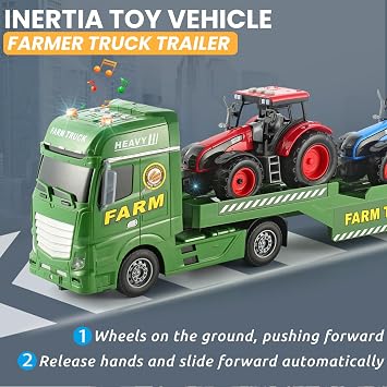 Semi Truck with Tractor Toy, Kids Tractor Set & Truck and Trailer Front Loader -Car Head/18 Wheeler/Light, Toddlers Farm Vehicle Toys for 3 4 5 6 7 8 9 Year Old Boys Girls Birthday Gift