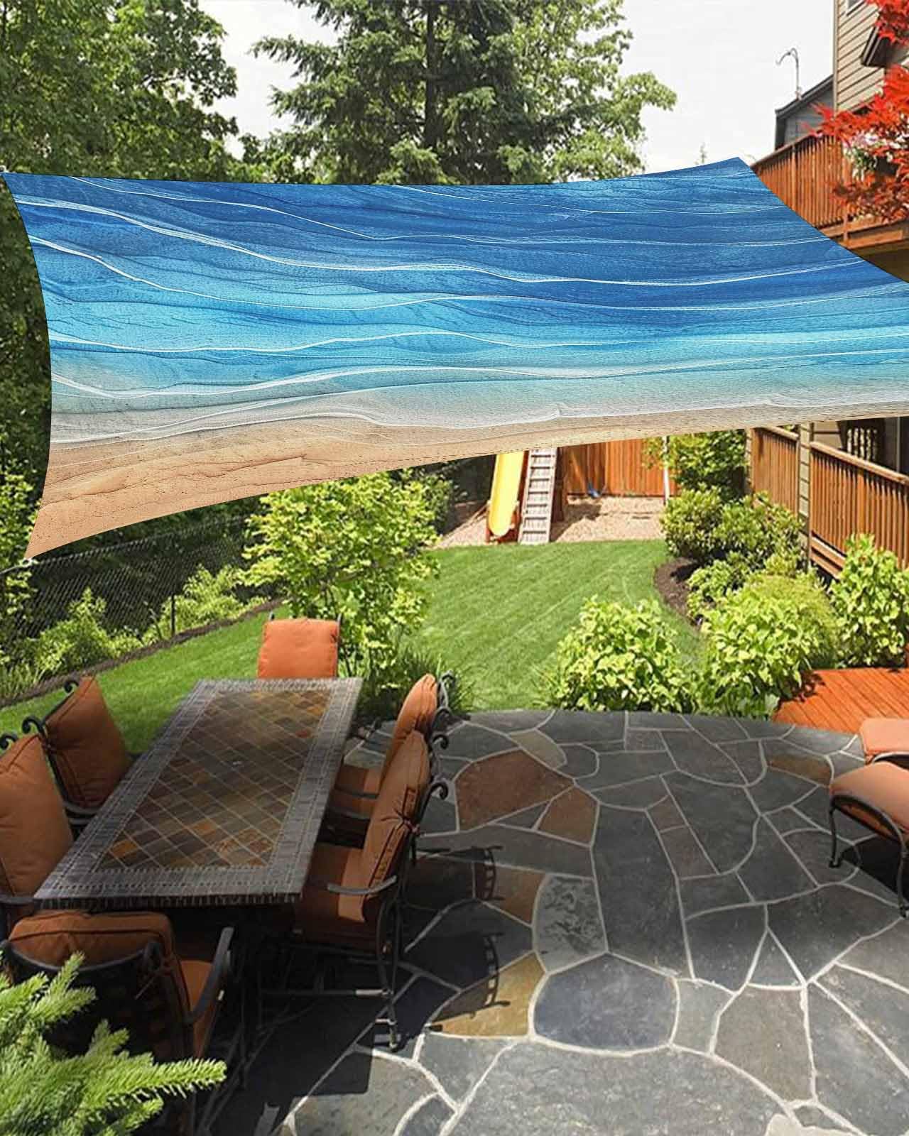 Ocean Blue Sun Sail Shades Rectangle Canopy,Sunlight Block Heavy Duty Curved Backyard Shade Cover,Waterproof Sun Shades for Patios Outdoor,6.5'x10' Abstract Sea Wave Contemporary Minimalist Geometric