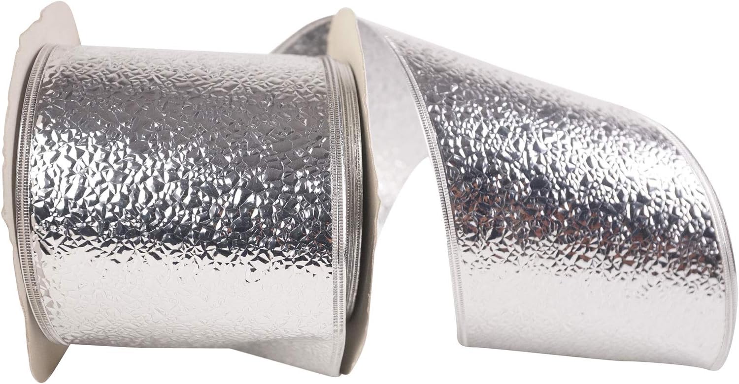 Reliant Ribbon Cracked Ice Display 有線エッジリボン、4インチ x 50ヤード、シルバー