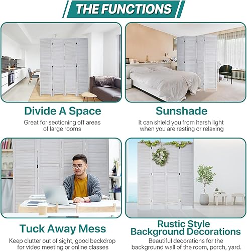 Miniatura 6 de Divisor de habitación plegable de 4 paneles de 69 pulgadas de alto, pantallas de privacidad portátiles de madera maciza independiente para