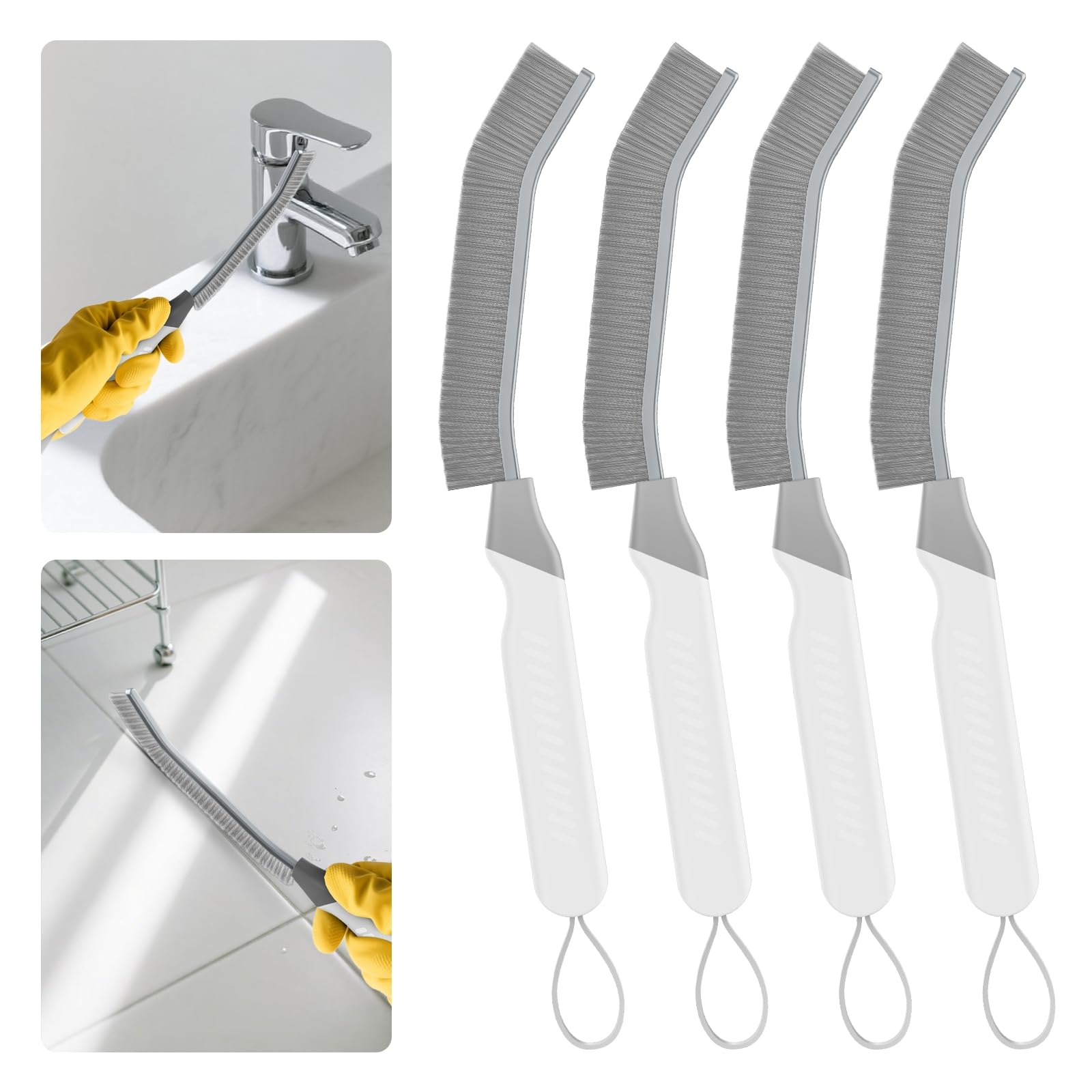 TQRR Cepillo Limpieza Hogar - Cepillo de Limpieza de Grietas, Escobillas de Baño, 4 Piezas Productos de Limpieza para Inodoro, Cocina, Ventana, Juntas, Ducha, Inodoro, Azulejos (4, Gris)