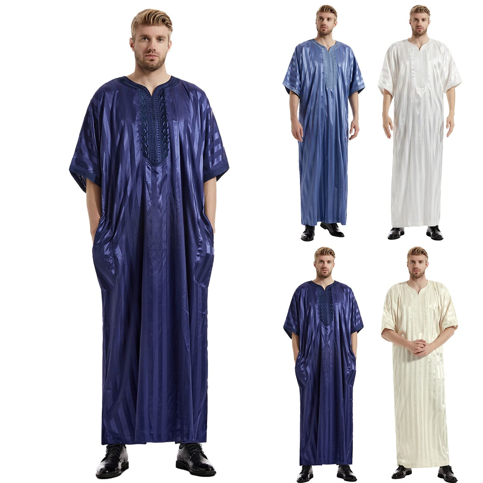 Djellaba Homme Marocaine Robes Musulmanes Orientale Robe De Priere Pakistanais Abaya Pyjama Africaine D'Arabie Saoudite Robe De Chambre Quamis Ramadan Eid Manches Longues Musulman Homme Rétro Djelaba