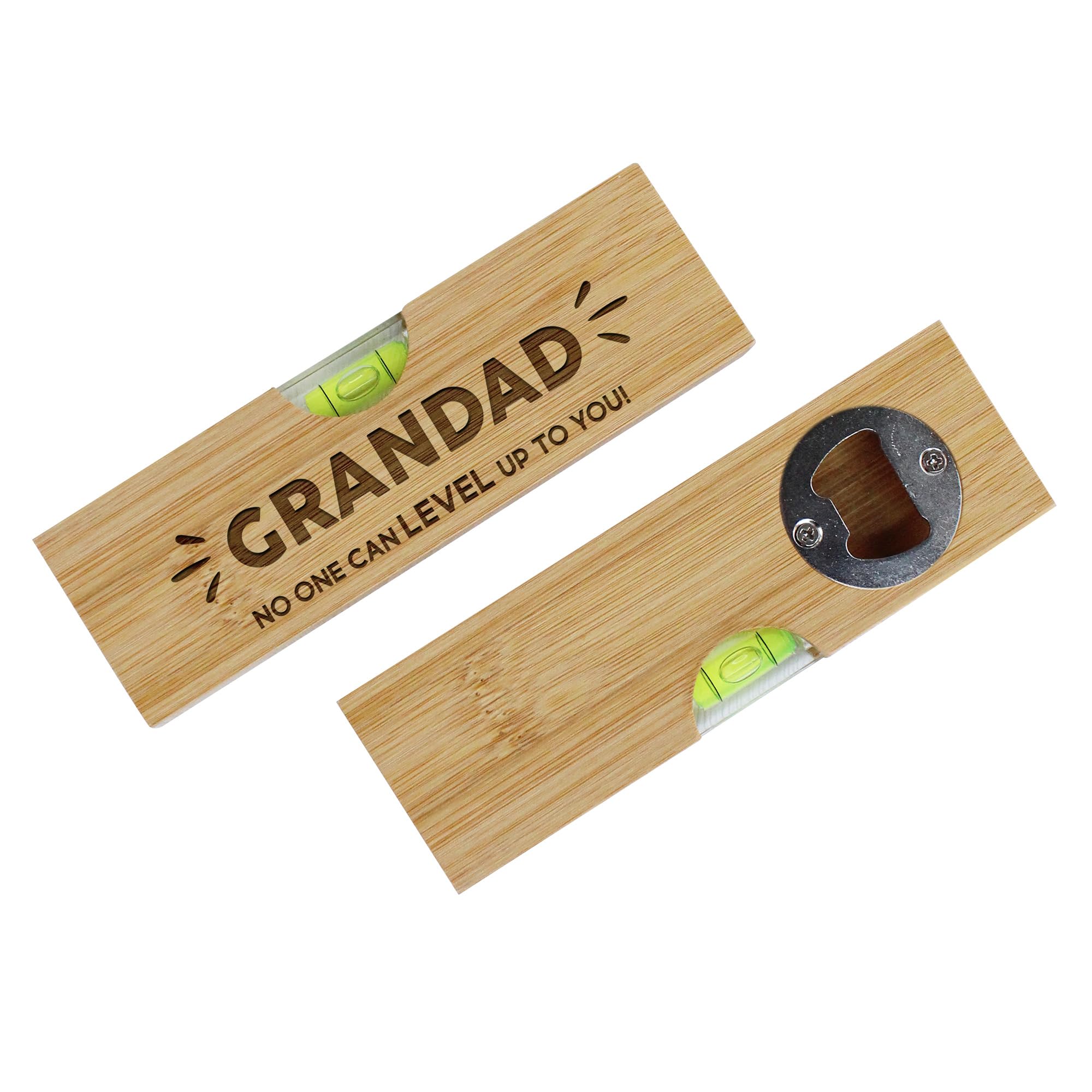 eBuyGB Grandad No One Can Level Up to You Wooden Bottle Opener, 2 in 1 Spirit Level Multi Tool, DIY Multitool, Gift for Grandad