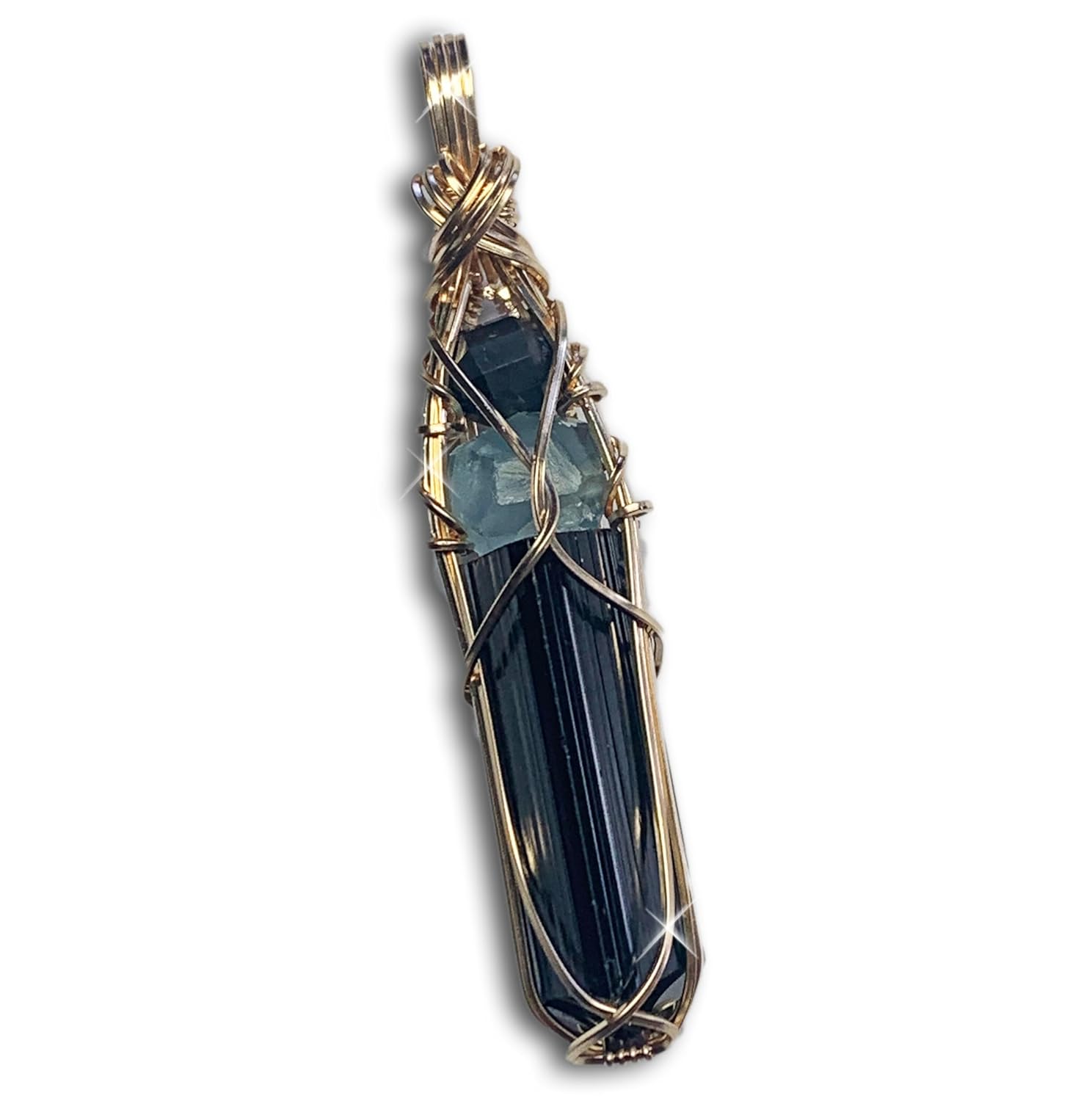 Black Tourmaline Shungite Pendant Necklace 14K Gold Filled Protection Combination Stone Jewelry BKSHUNG