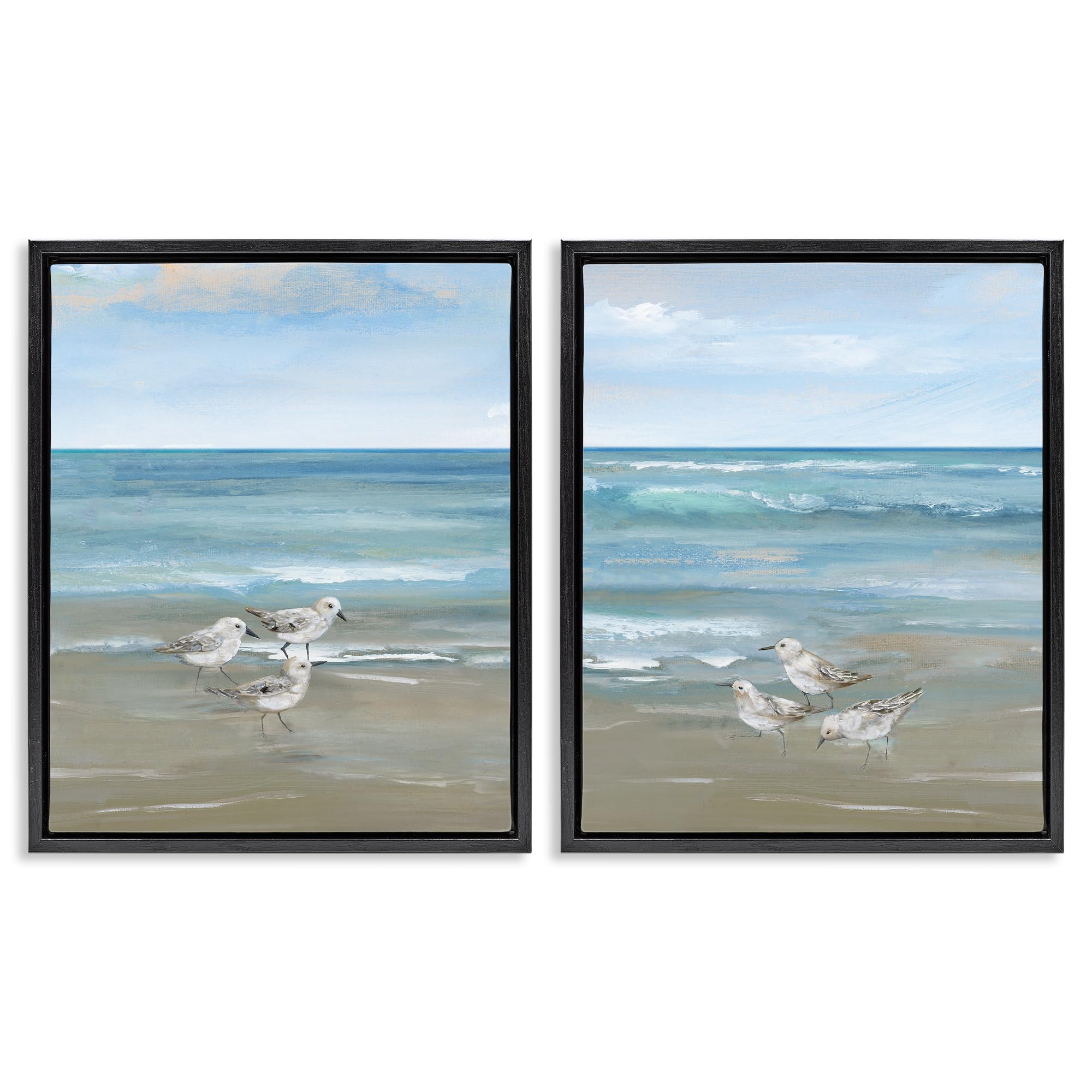 Stupell Industries Jet Black (Matte) 'Seaside Sanderlings At Dawn', 2Pc Floating Frame Art Set 2, Black, 25 X 31 Inches, Easy To Hang And Sturdy, Made In Usa, By Nan