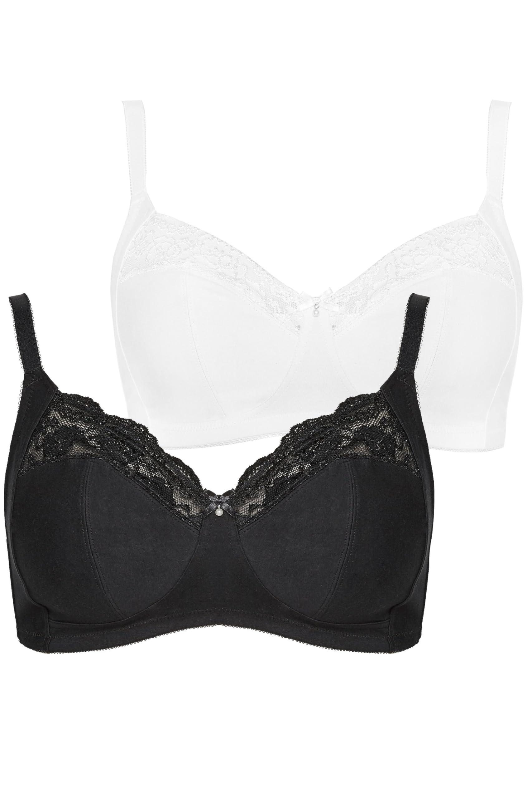 Yours Women's Black 2 Pack Non-Wired Soft Cup Bras In | Size: 44Dd