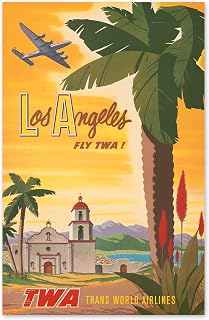 HISTORIX Vintage 1950 Los Angeles Travel Poster Print - 11x17 Inch Vintage Airline Poster Fly TWA Los Angeles California Wall Art
