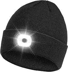 Gorro de LED com luz, unissex recarregável por USB, mãos livres, 6 lâmpadas de LED, gorro de malha noturna de inverno, lanterna de chapéu iluminado, mulheres e homens, presentes para pai e marido (preto)