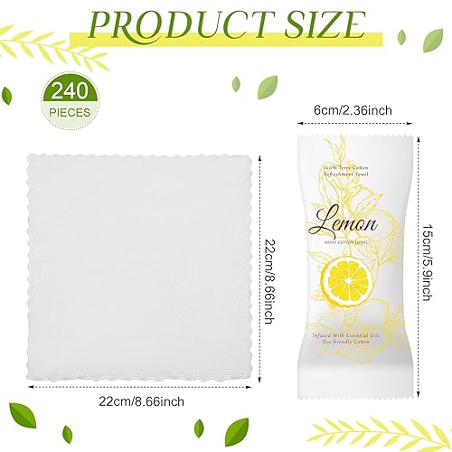Miniatura 2 de 240 toallas de algodón húmedo, toallas húmedas envueltas individualmente, toalla facial desechable de 8.6 x 8.6 pulgadas, toallitas de limpieza