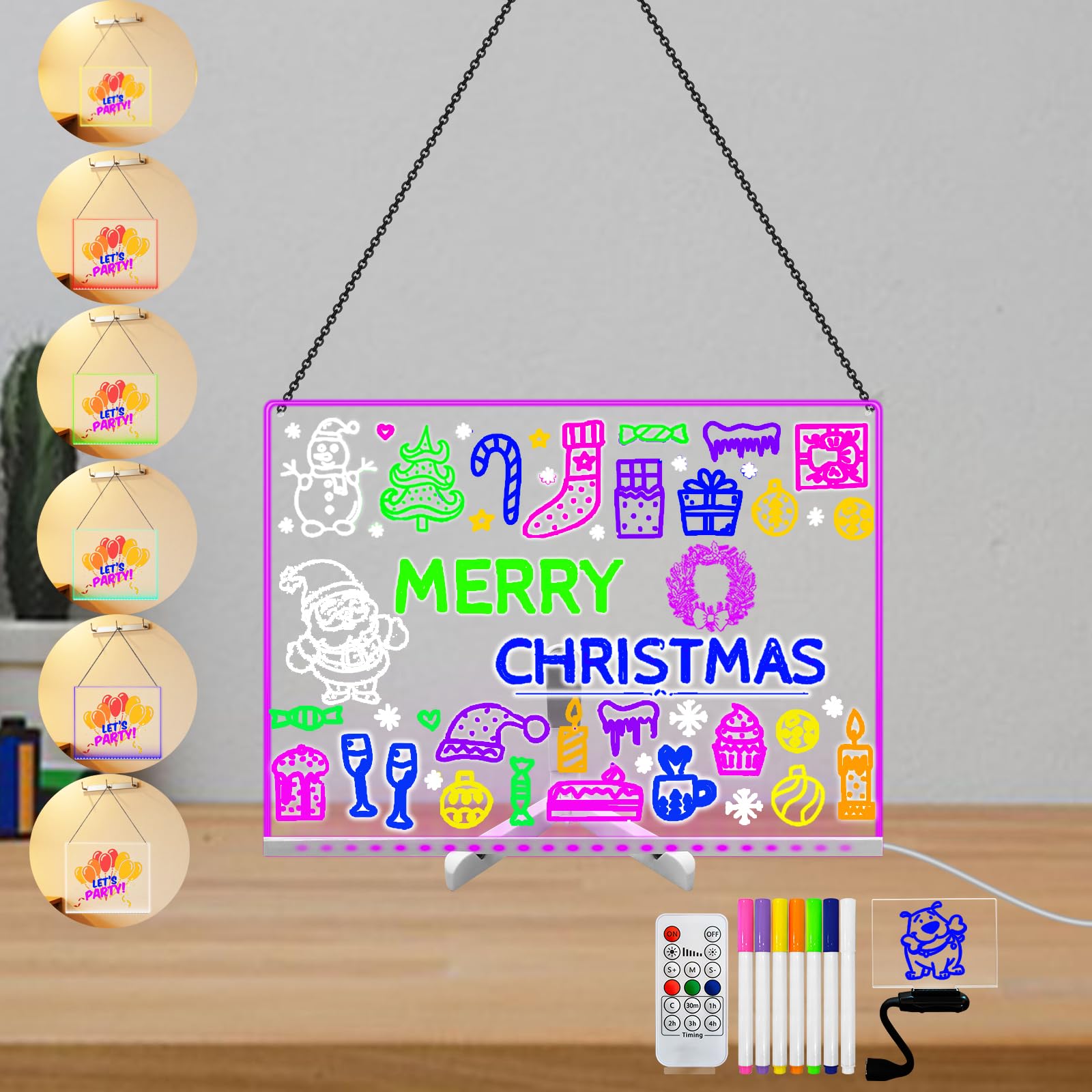 Lavagna luminosa a LED, in acrilico, per scrivere messaggi, 7 evidenziatori, 7 colori, per cambiare telecomando, dimming, menu, lista delle cose da fare per casa, ufficio, scuola (15 × 11")