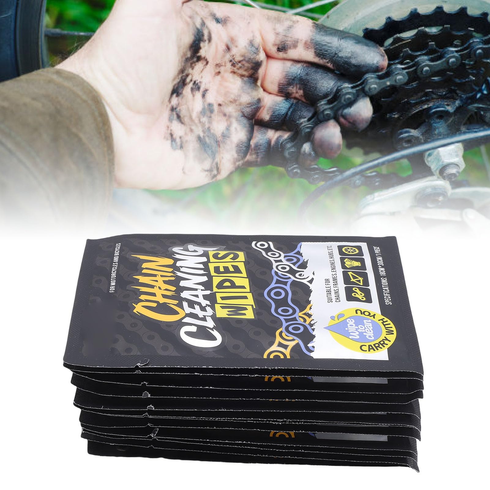 Generic Toallitas Limpiadoras para Cadenas de Bicicleta, 12 Uds., Aplicación Versátil en Bujes de Motores de Cadenas, Adecuadas para Bicicletas y Motocicletas