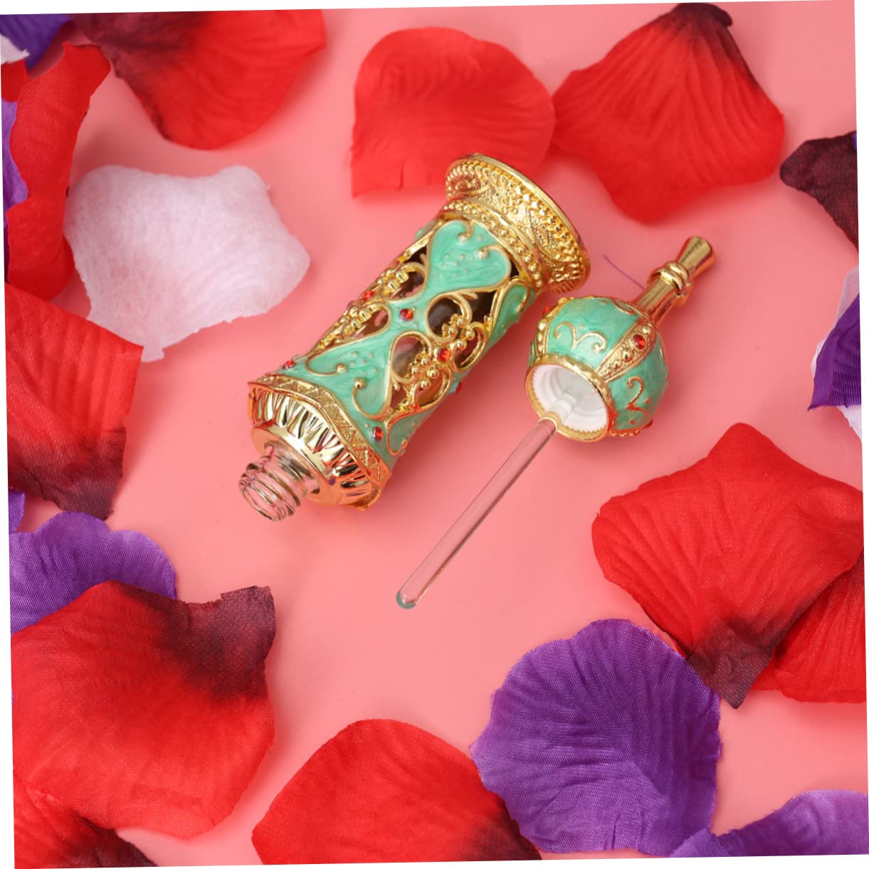 Amosfun 3stücke Vintage Parfümflasche Im Mittleren Stil Leere Retro Glasflasche Mit Blumenranke Für Hochzeitsdekoration Gold Und Grün