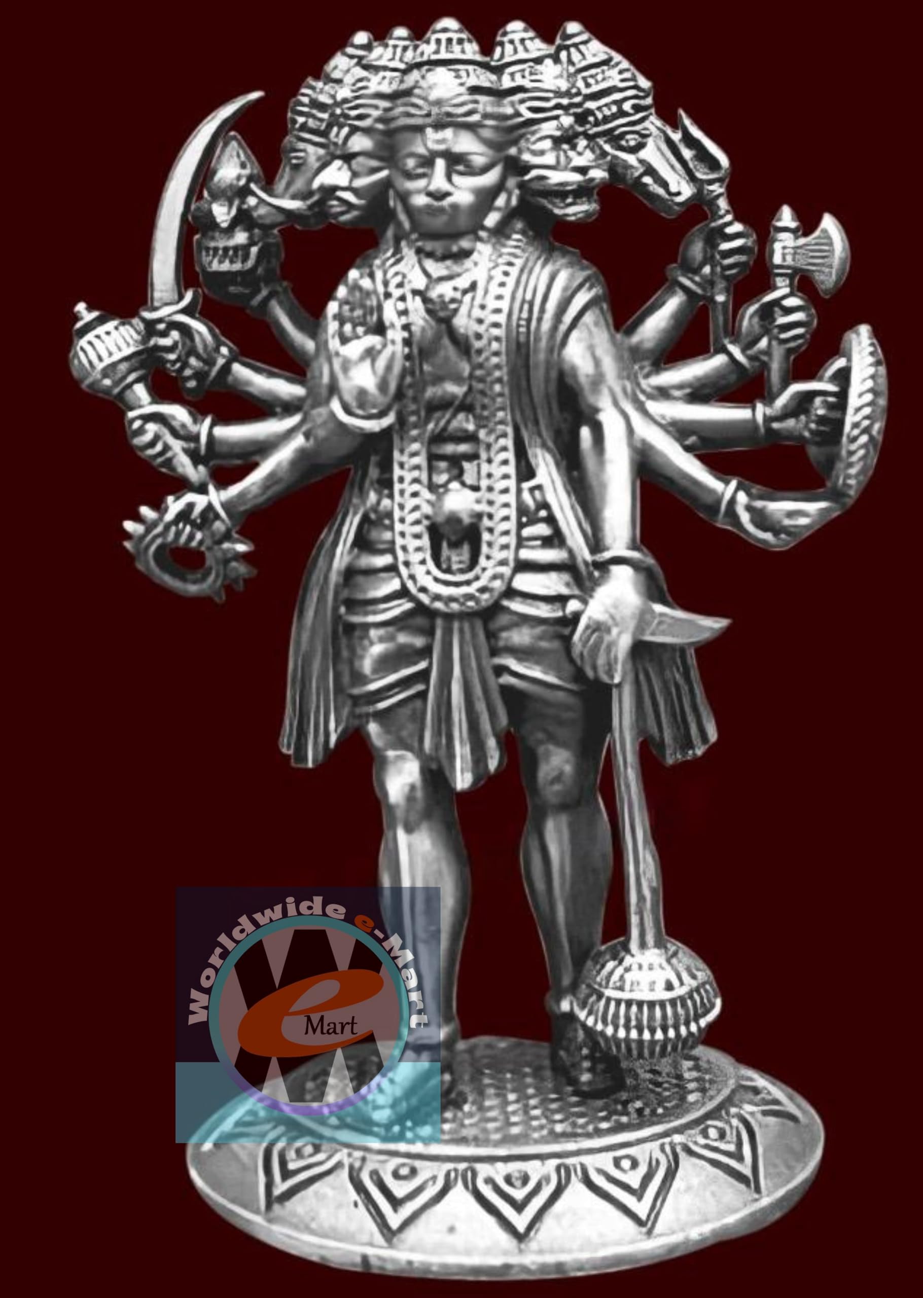 Worldwide e-Mart Parad Panchmukhi Hanuman Ji Idol Energised Mercury 5 Faced Hanuman Murti for Pooja Temple Car Dashboard Vastu Spiritual Statue for Protection Strength Blessings Home Decor 115 gm 3