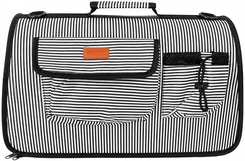Pet Travel Bag & Organizer for Dogs and Cats | Multi-Pocket Travel Tote for Food, Treats, Toys & Accessories | Grey Stripe