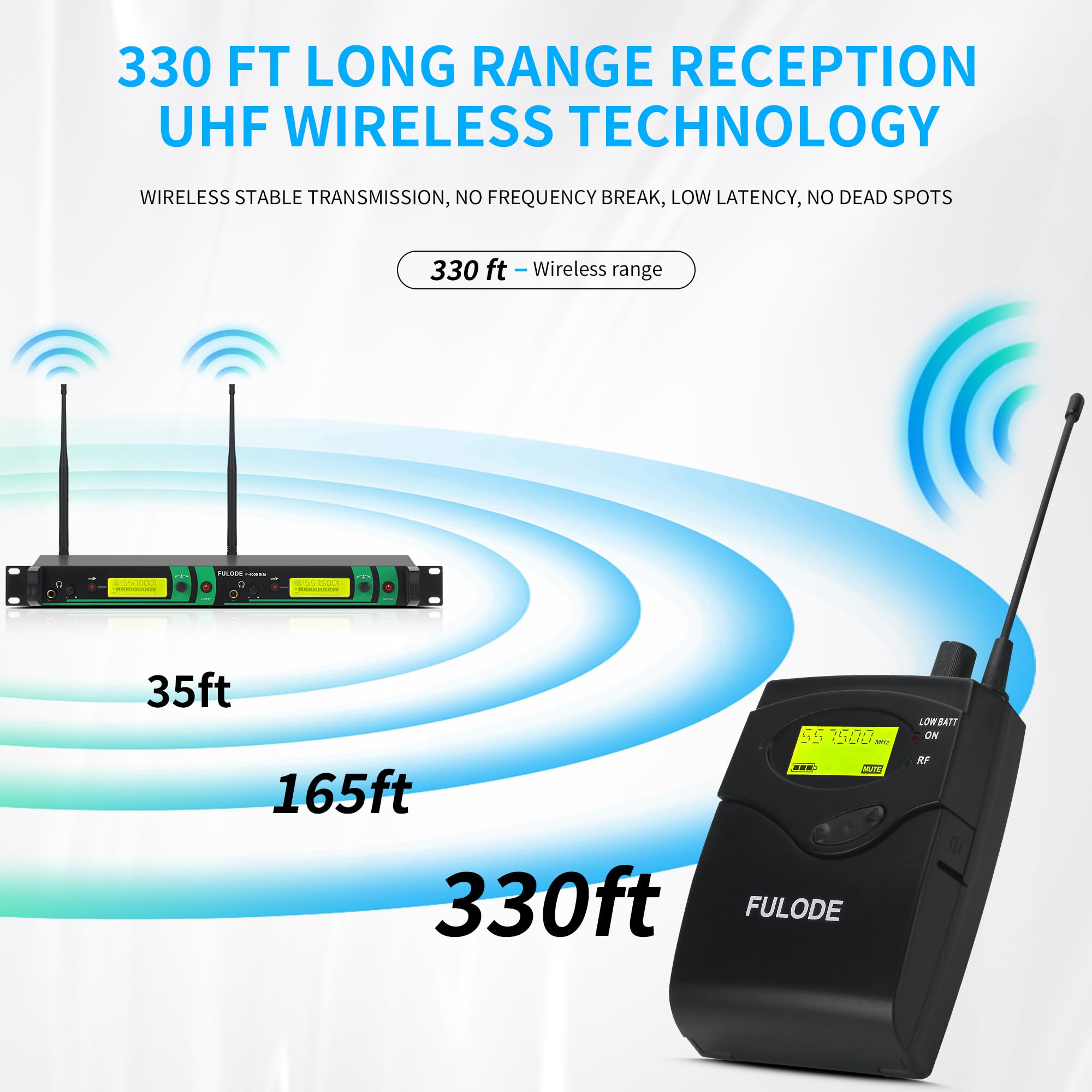F-4000 IEM - Sistema de monitor intraural inalámbrico UHF de 2 canales, 4 canales, monitoreo con auriculares inalámbricos, 2 x 40 frecuencias ajustables, rango de 330 pies, utilizado para escenario,