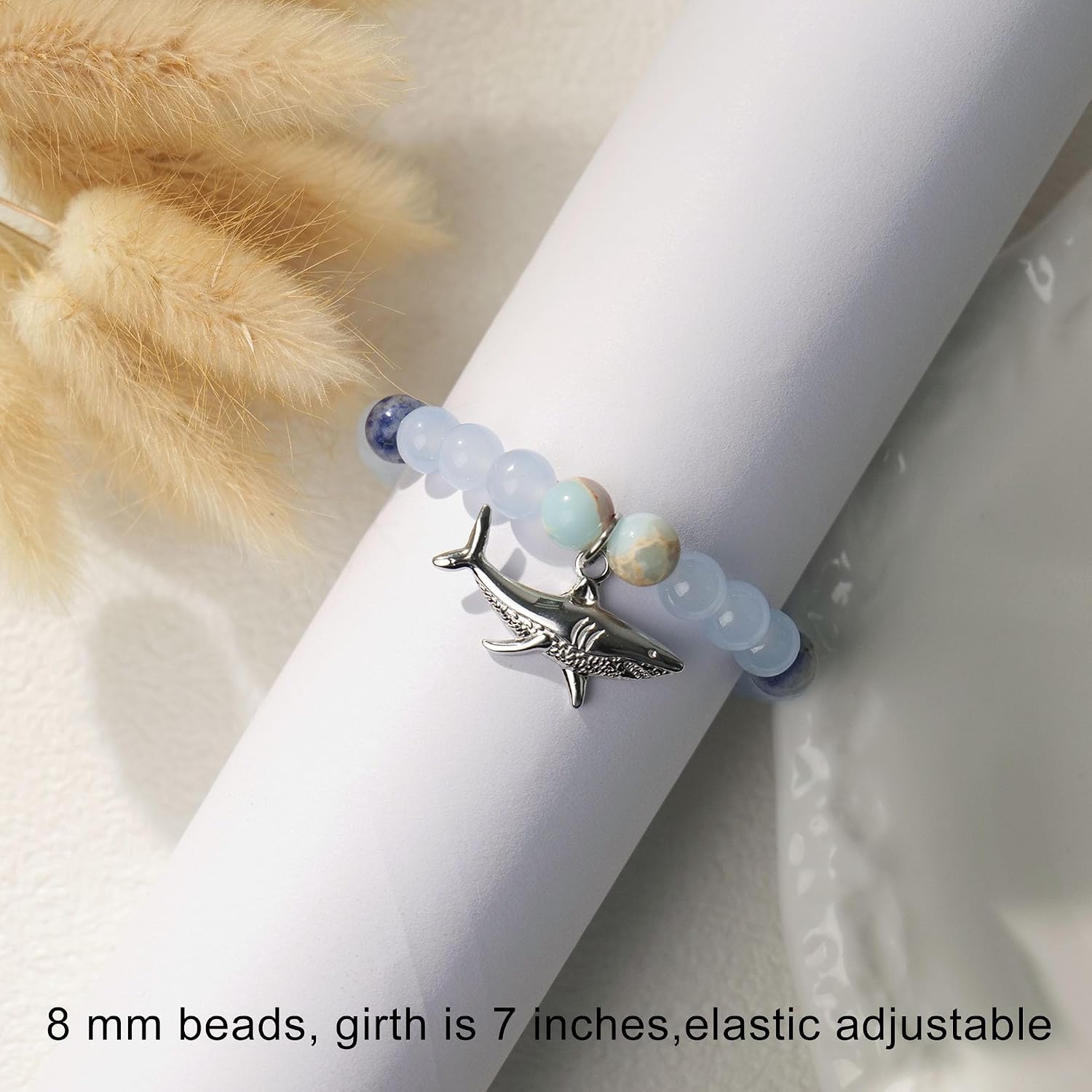 Octopus/Dolphin/Sea Turtle/Shark Bracelets for Women Blue Beads Ocean Bracelets for Sea Animals Lover, Stainless Steel Charm, Ocean Themed Gifts for Women Birthday Day Gift