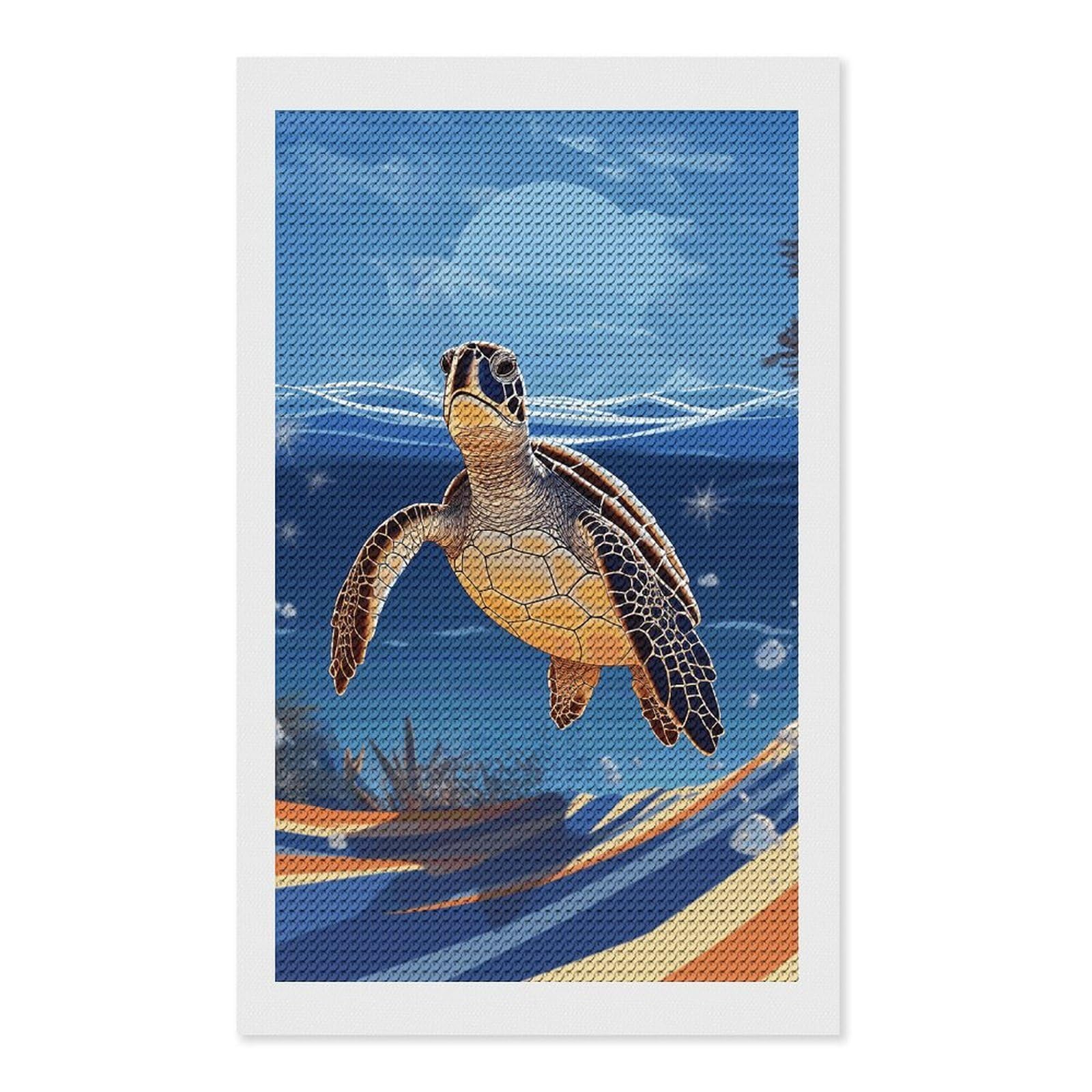 Turtle on The Beach Diamond Art Kits for Adults, DIY 5D Diamonds Painting Kits for Beginner, Round Full Drill Diamond Dots Painting, Diamonds Pictures Gem Art and Crafts Wall Decor 12"x20"