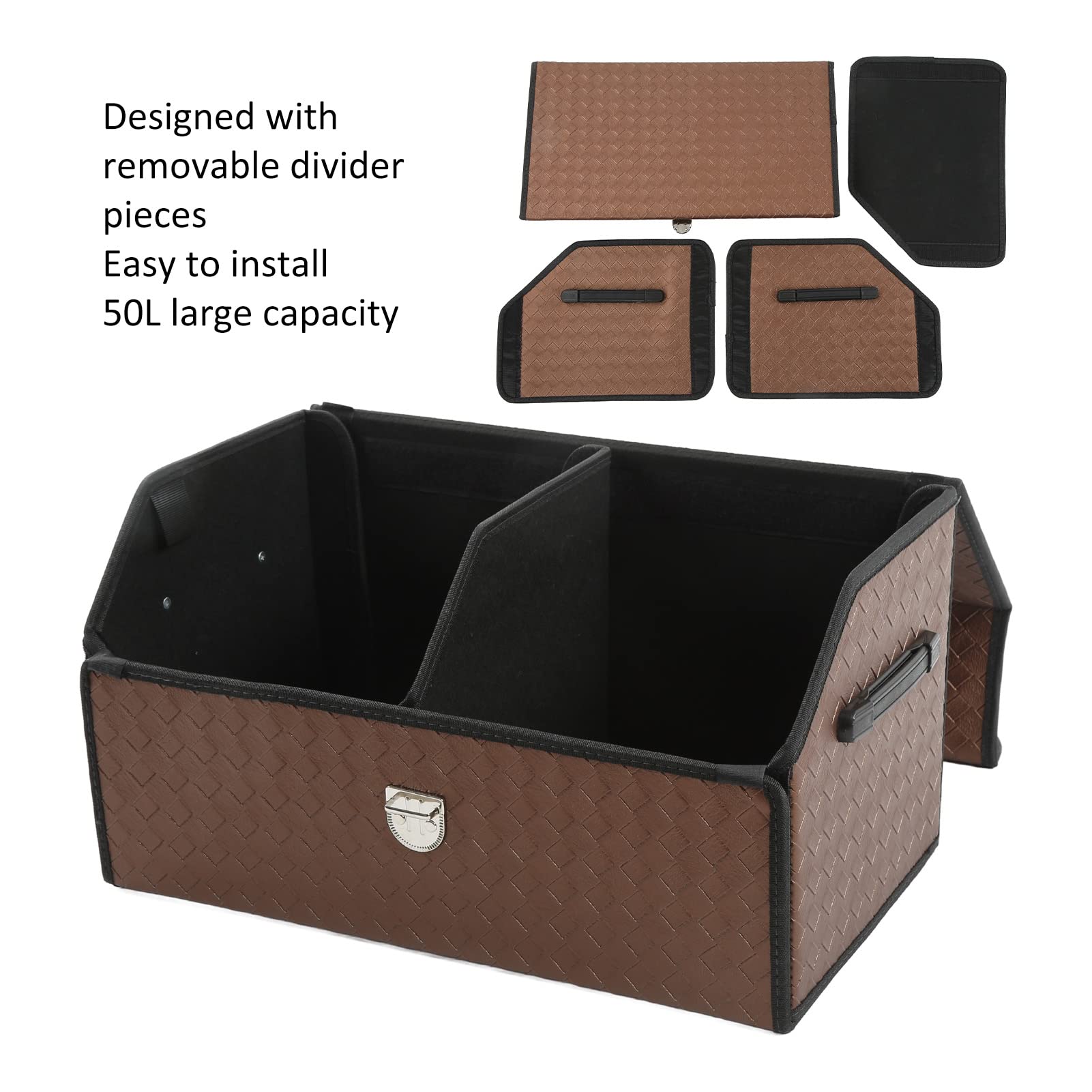 Organizador de Maletero de Coche Plegable Tronco de Cuero de PU de Moda Fácil instalación Adecuado para IR de Compras y Acampar.