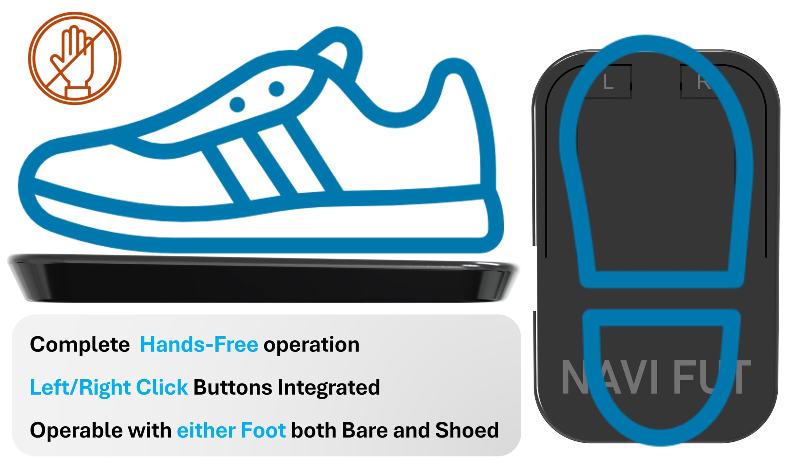 Generico Ratón de pie inalámbrico para PC y Mac – Control cursor y clic sin manos, ideal para RSI, túnel carpiano, dolor de muñeca y accesibilidad, 1600 DPI, Plug and Play