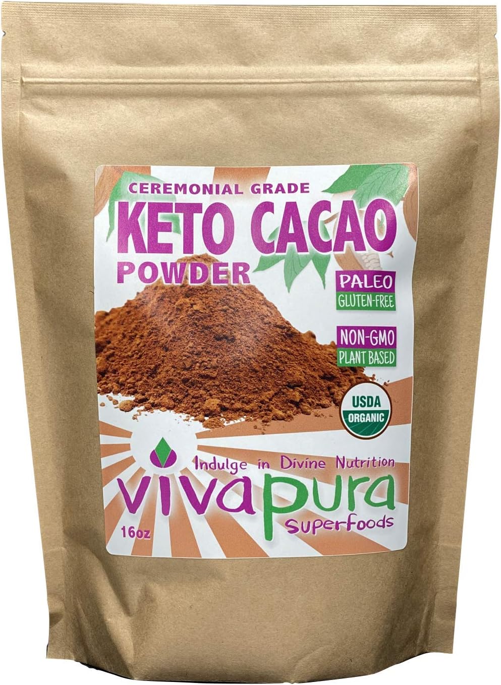 Vivapura Superfoods Organic Cacao Powder, 16 oz, Raw, Vegan, Keto, Ceremonial Grade Peruvian Criollo Varietal (Pack of 1)