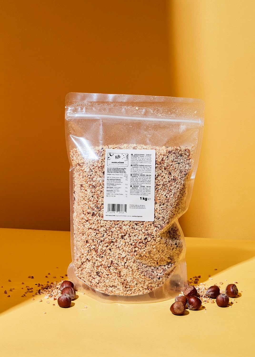 KoRo – Noisettes torréfiées et concassées 1 kg – Goût intense – Idéal pour la pâtisserie – Riche en fibres