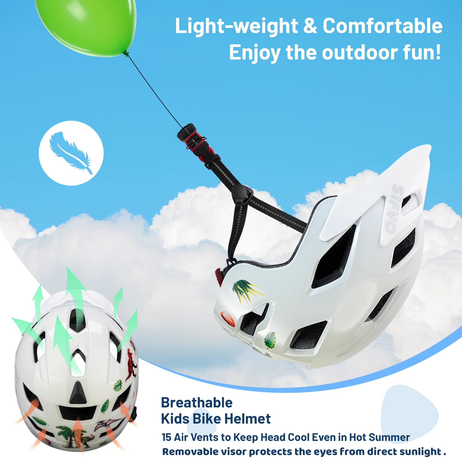 SIFVO Kids Bike Helmet for Boys & Girls Ages 3-5-8-14,Lightweight Adjustable Bicycle Helmet with Visor & Reflective Strap?CPSC Certified for Cycling, Skating, Scooters, from Toddler to Youth?2 Sizes