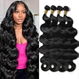 12A Human Hair Bundles 18 20 22 24 Inch Body Wave Bundles Human Hair 100% Unprocessed Brazilian Virgin Hair Body Wave 4 Bundles Deals Human Hair Extensions Quick Weave for Women Natural Black