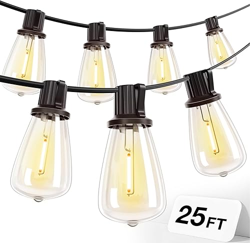addlon Tira de luces LED de 25 pies, resistente al agua con 8+1 bombillas LED inastillables (no solar), luz de patio, conectable y resistente al