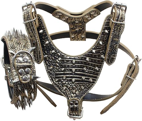 Juego de 2 arneses de cuero para perros medianos y grandes con pinchos afilados, juego de 2 piezas para Pit Bull, Mastín, Boxer, Bull Terrier