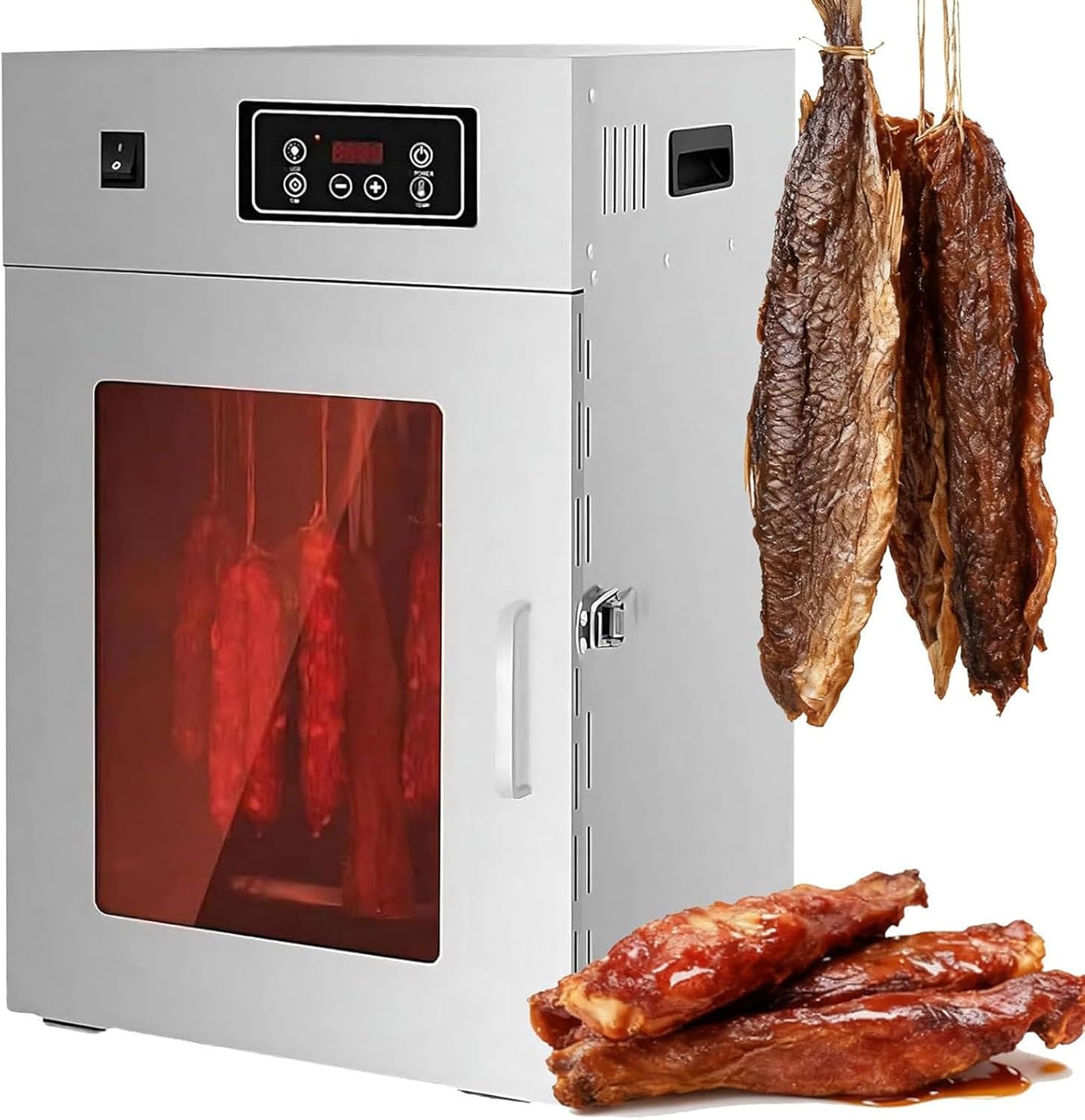 360° Rotating Meat Dehydrator with 14 Hooks, Adjustable 30-90℃, 0-24 Hr Digital Timer, Ideal for Jerky & Drying 15kg of Meat, Efficient Food Preservation