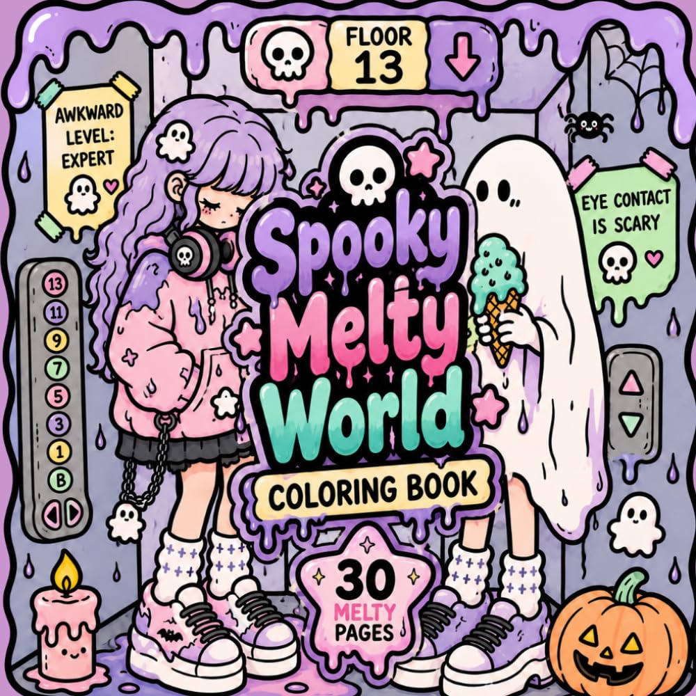 Spooky Melty World Coloring Book: 30 Cute & Cozy Halloween Coloring Pages with Ghosts, Melty Towns, Kawaii Fashion & Relaxing Creepy-Cute Vibes