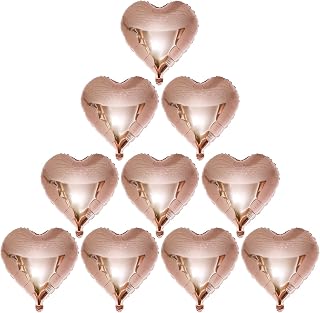 [10 Pack] ADAND Heart Shape Foil Balloons, 18" Mylar Balloons Rainbow Colorful Decoration for Birthday Party/Wedding/Engagement Party/Celebration/Holiday/Party Activities (Rose Gold)