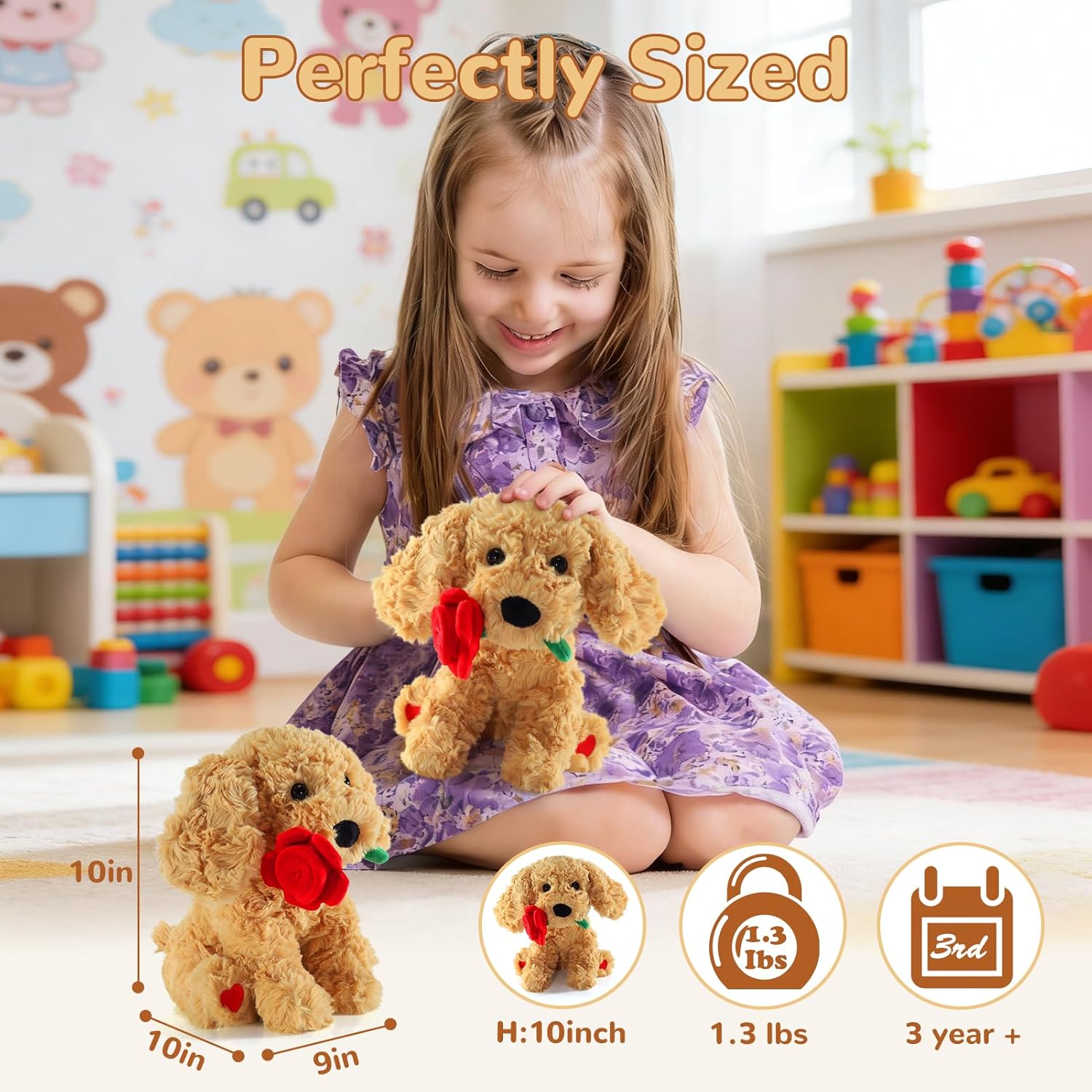 for mom -Soft Stuffed Dog, Cute Plush Dog Gift for Mom, Grandma & Her, Weighted Dog Stuffed Animal with Rose(1.3 lbs), Mother's Day & Birthday & Thanksgiving