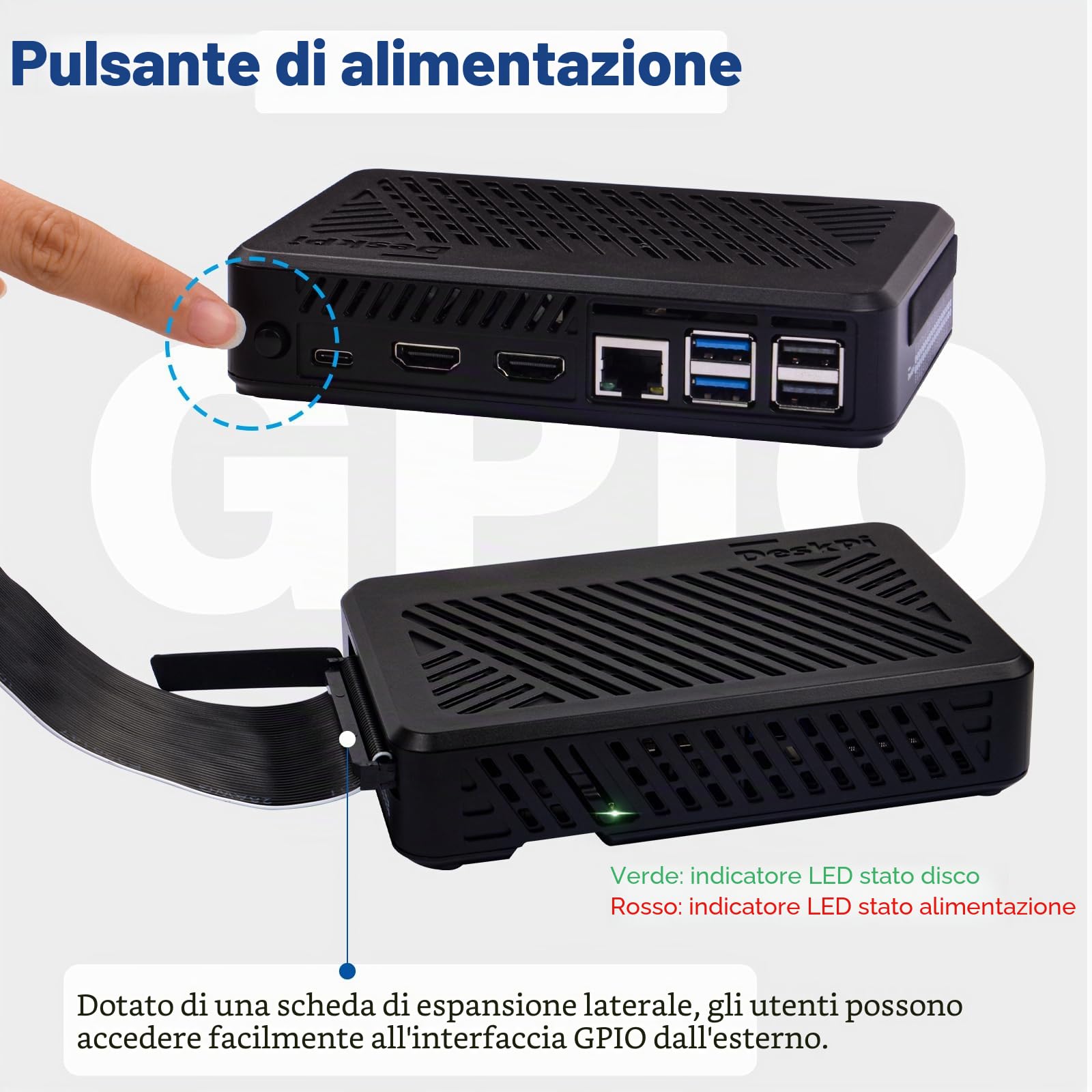 GeeekPi DeskPi Lite Pi5 Case con pulsante di accensione, PCIe a M.2 HAT, Active Cooler, e Dual Full-Size HDMI per Raspberry Pi 5, supporta M.2 NVMe M-Key 2230/2242/2260/2280 SSD