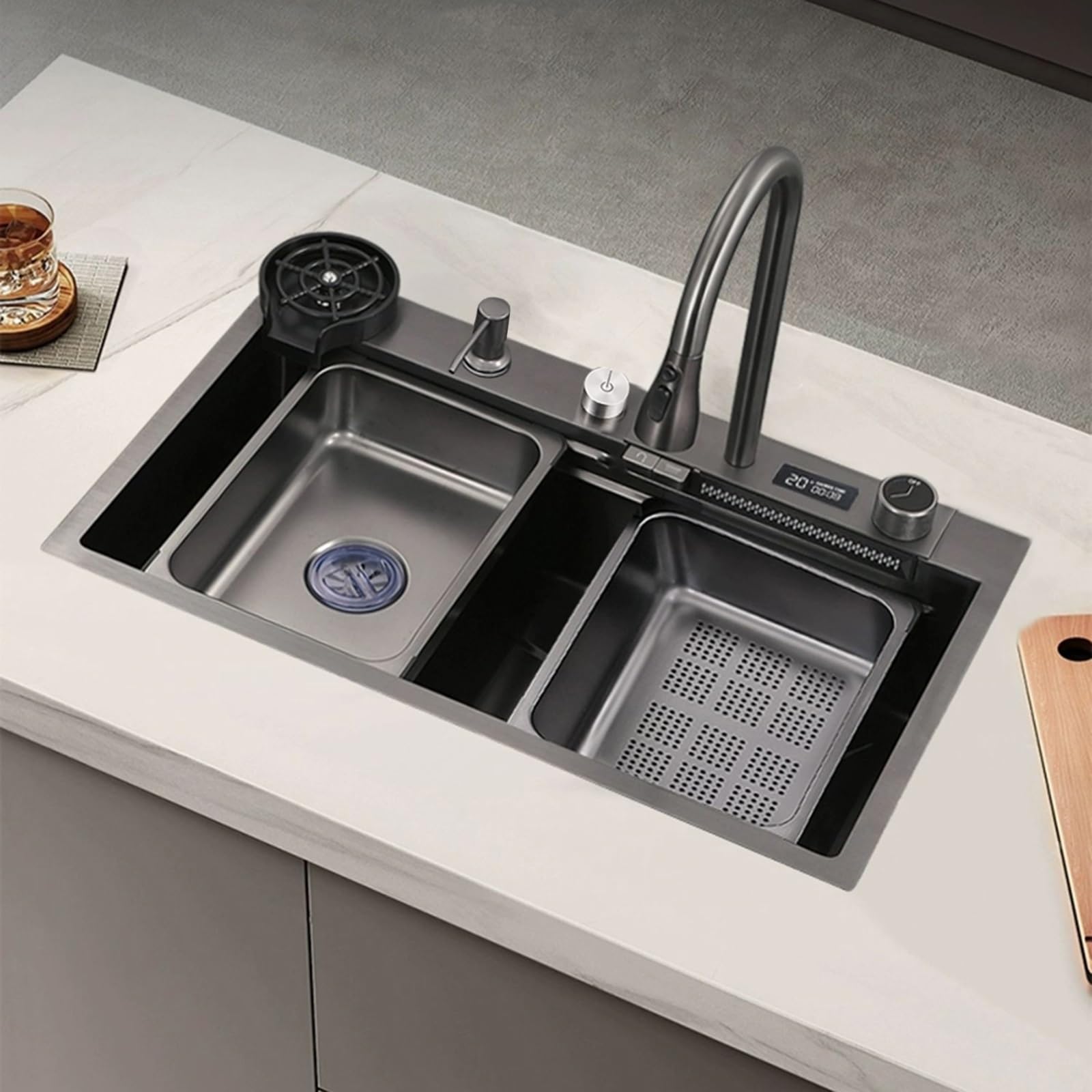 Lave-Tasses Sous Pression et Évier Anti-Rayures pour Résoudre le Calcaire et les Traces d'Eau