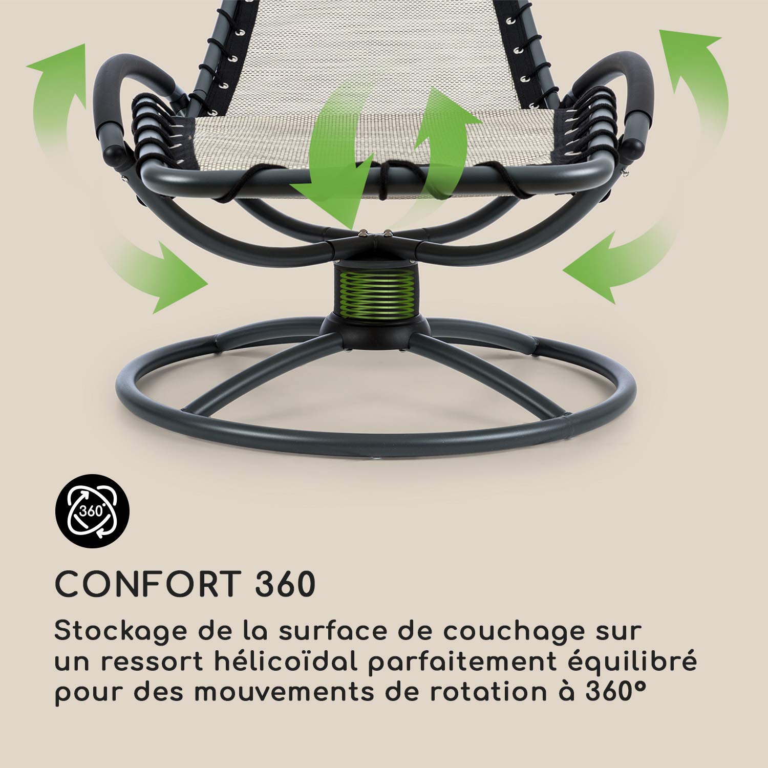 blumfeldt The Chiller - Chaise Longue à Bascule, Construction Stable, Anti-basculement, Surface de Couchage aérée, Facile d'entretien, Résistant aux intempéries en PVC, Ergonomique, Beige