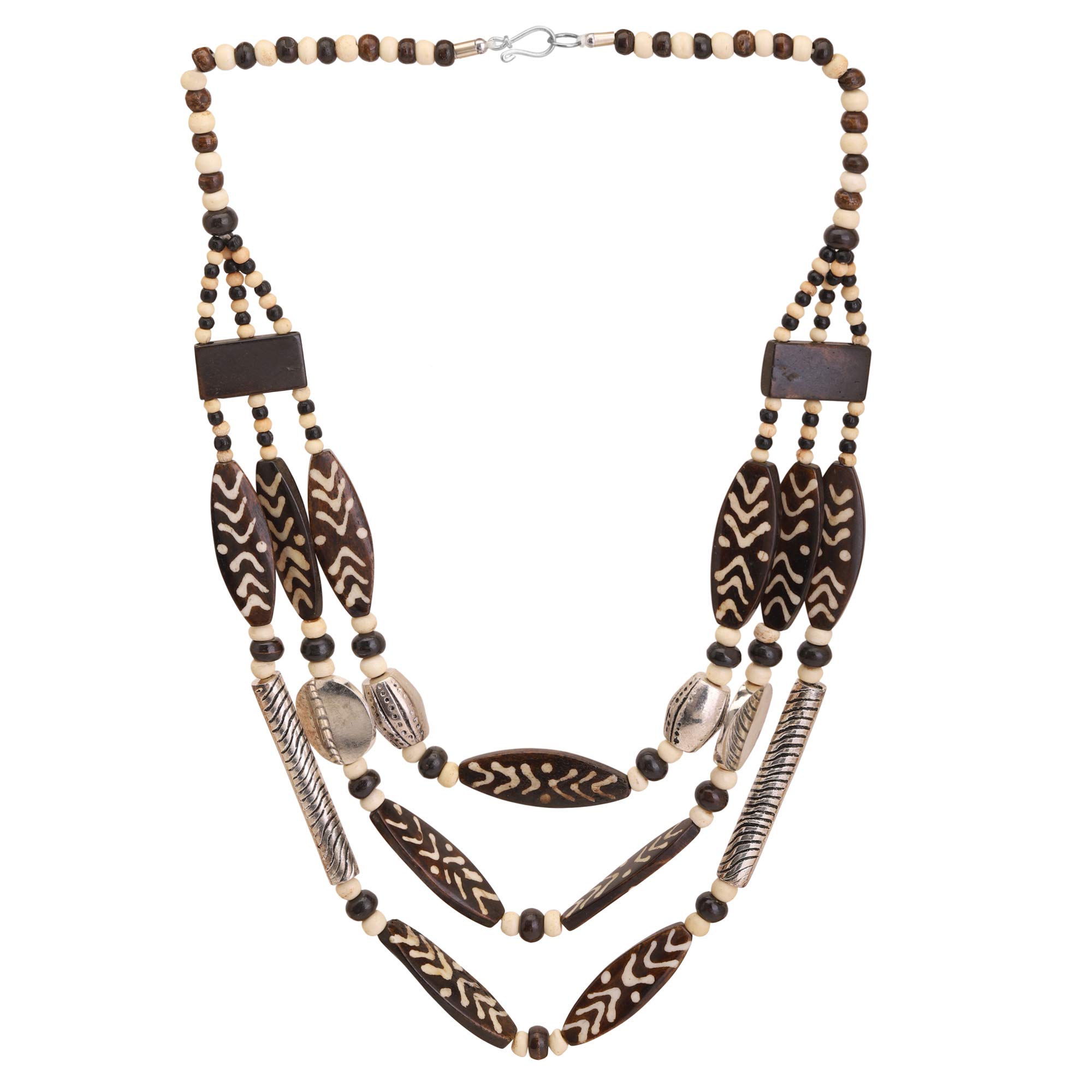 ZIKU JEWELRY Vintage Camel Bone Organic Bead Tribal Multi Strand Necklace German Silver Metal for Women & Girls (B07PQNN1VQ) Amazon Price History, Amazon Price Tracker