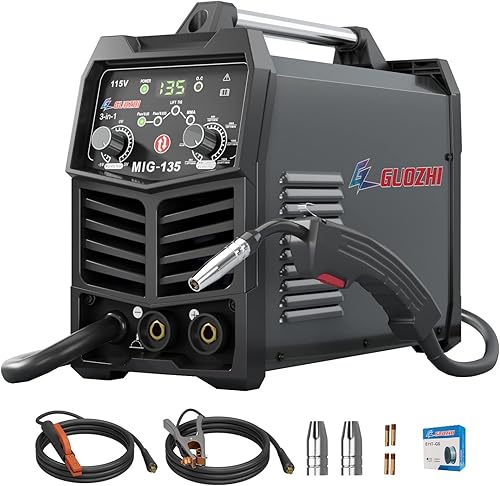 GZ GUOZHI Soldador MIG de 135 amperios, soldador de núcleo de flujo 110220 V, máquina de soldadura 3 en 1 Flux MIGMMALIFT TIG, soldador inversor IGBT