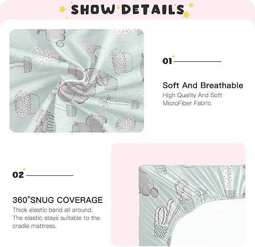 Miniatura 5 de Caikeny Sábana bajera ajustable para cuna para niños y niñas, diseño de cactus, hipopótamos para cuna, sábanas para cuna para niños pequeños, recién