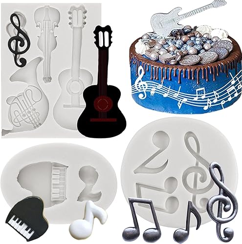 Miniatura 1 de MINFEIDMS Molde de silicona para notas musicales, moldes para fondant, guitarra, piano, caramelo para decoración de pasteles, decoración de