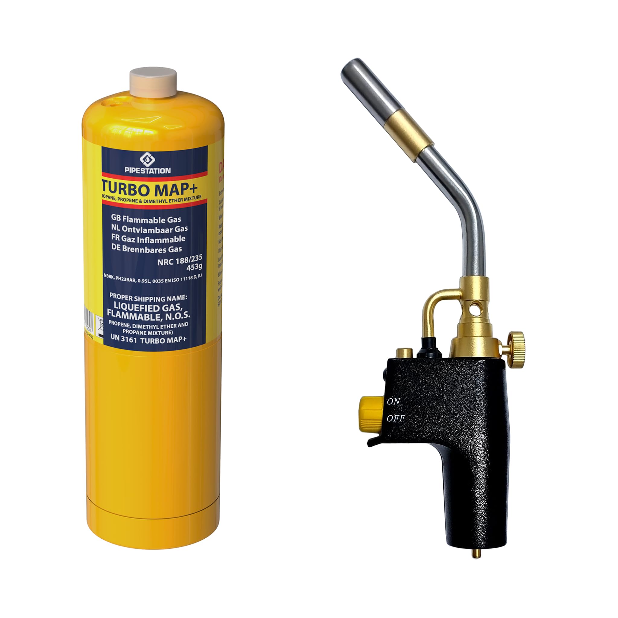Pipestation Silver Mapp Gas Canister | Map Plus Gas Bottle Cylinder For Propane Blow Torch Plumbing Blowtorch | Map Gas Cartridge For Gas Torch | Gas For Blow Torch (Total Fire Torch + 1X Mapp Cylinder)