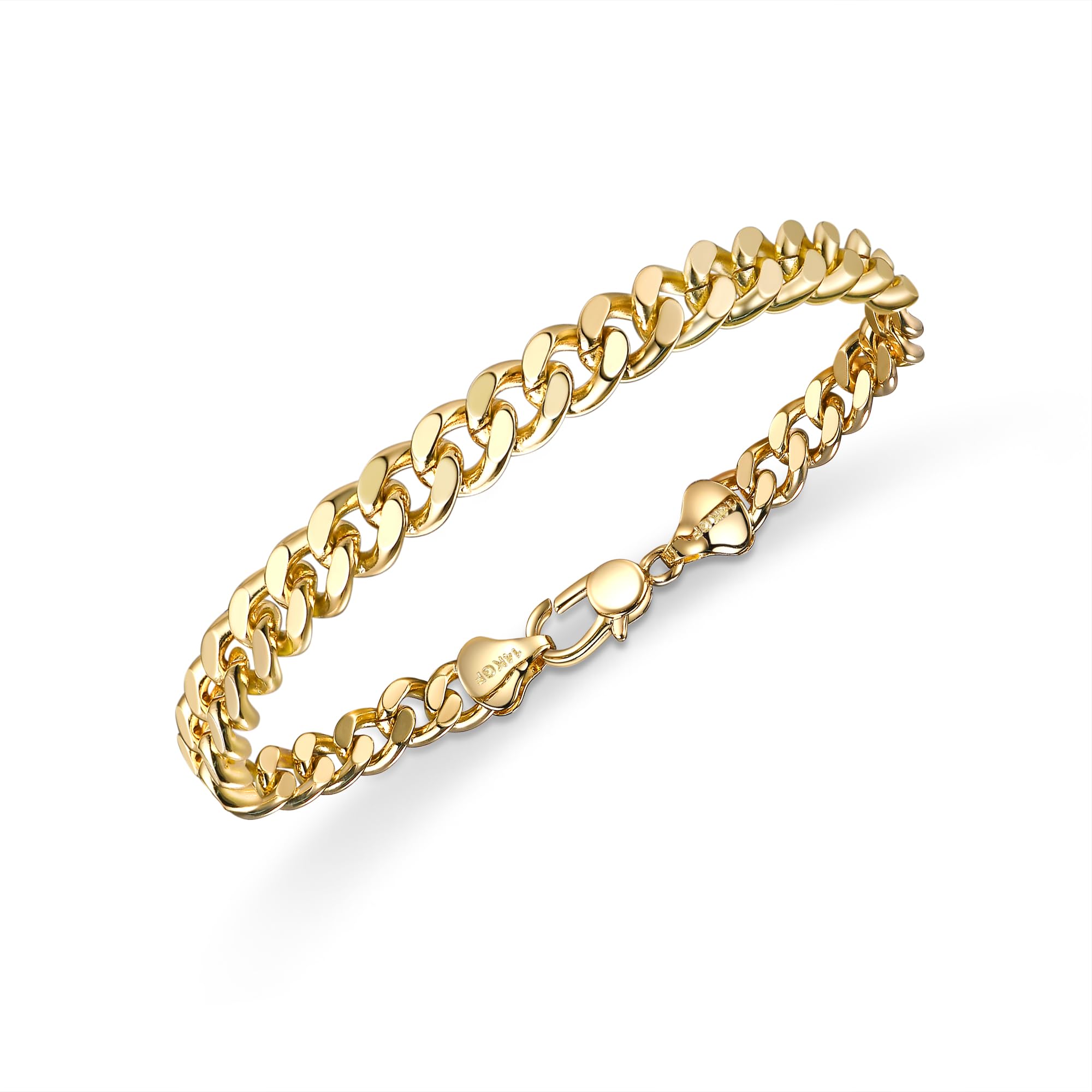 HIKARITO 6mm Gold Cuban Link Chain Bracelet for Men ＆ Women,14K Gold Chain Bracelet for Women & Men Chains for Mens Cuban Chains Bracelet Secure Buckle Hypoallergenic Trendy Dainty Jewelry Gifts Size( 7.5/8/8.5 in)