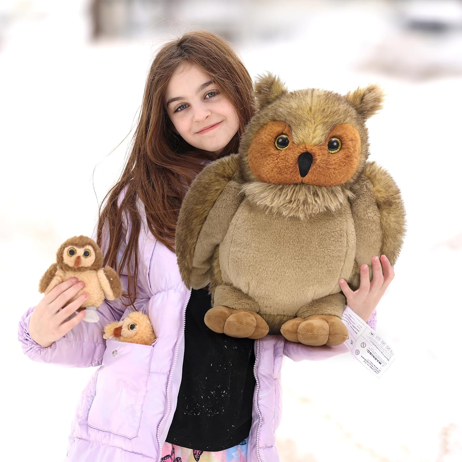 Tezituor 4-in-1 Owl Stuffed Animals Set, 20 Inch Large Mommy Stuffed Owl Plush with 3 Babies Toy, Soft Owl Plush Pillow for Girls Boys Birthday Christmas Decor