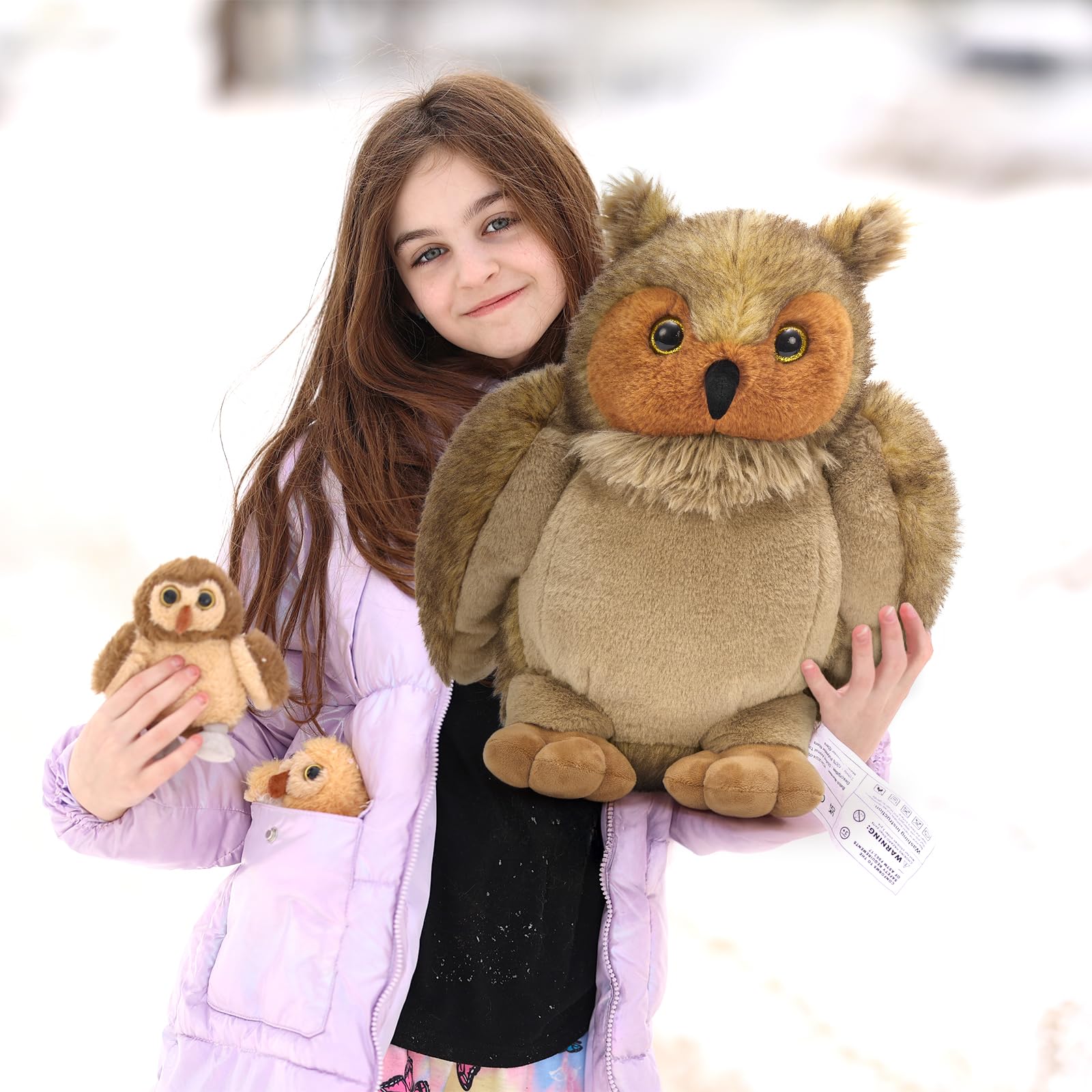KERTA 4-in-1 Owl Stuffed Animals Set, 20 Inch Large Mommy Stuffed Owl Plush with 3 Babies Toy, Soft Owl Plush Pillow for Girls Boys Birthday Christmas Decor 8