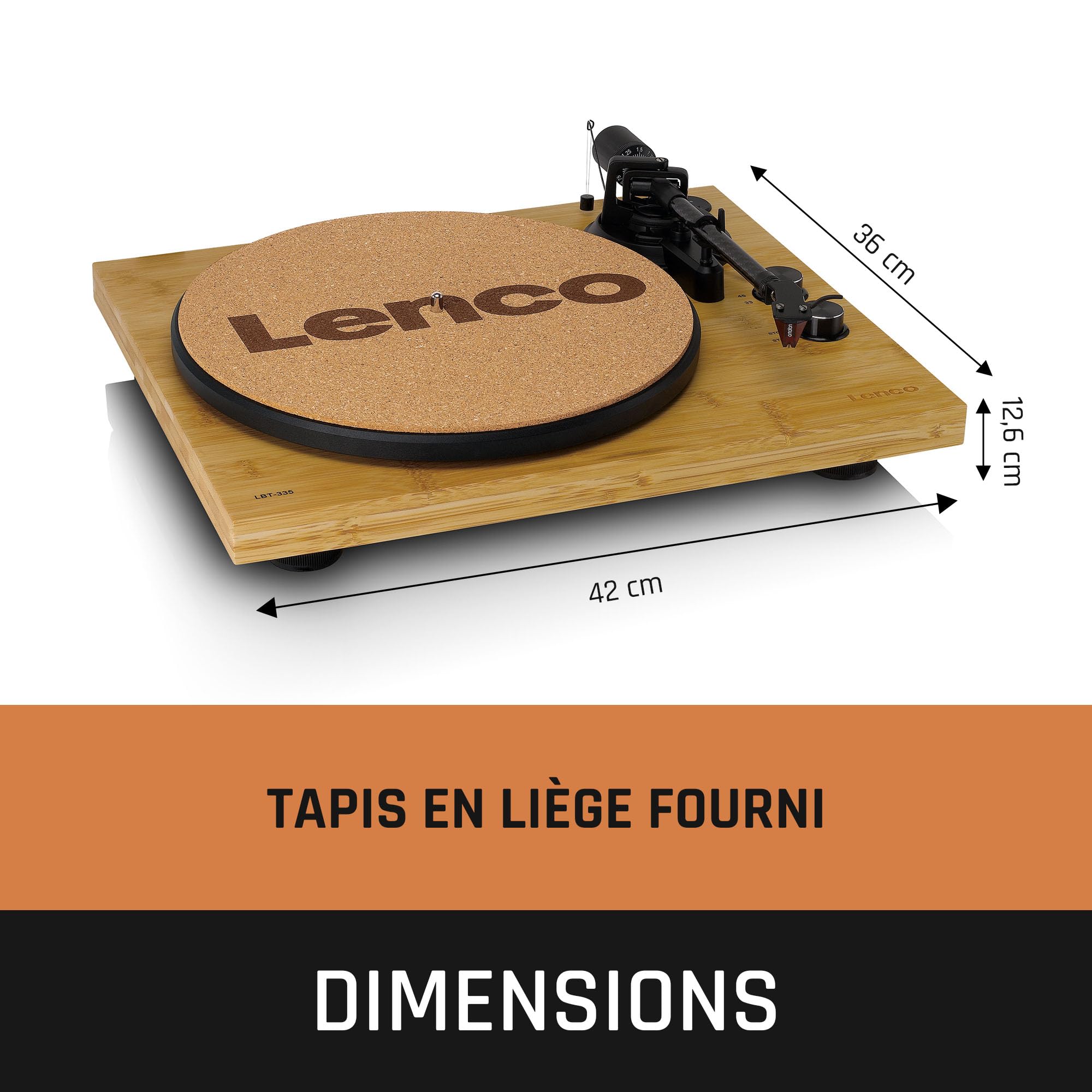 Lenco LBT-335BA Tourne-Disque avec Bluetooth®, boîtier en Bambou véritable et Micro 2M Red